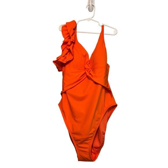 LILLY PULITZER Olivann One Piece Swim Flamingo Feather Orange Ruffle Size 2 - Picture 1 of 5